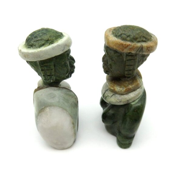 Small Stone Bust Set Colourful Hand Carved in Zimbabwe Africa 3.1" Tall - Picture 5 of 9